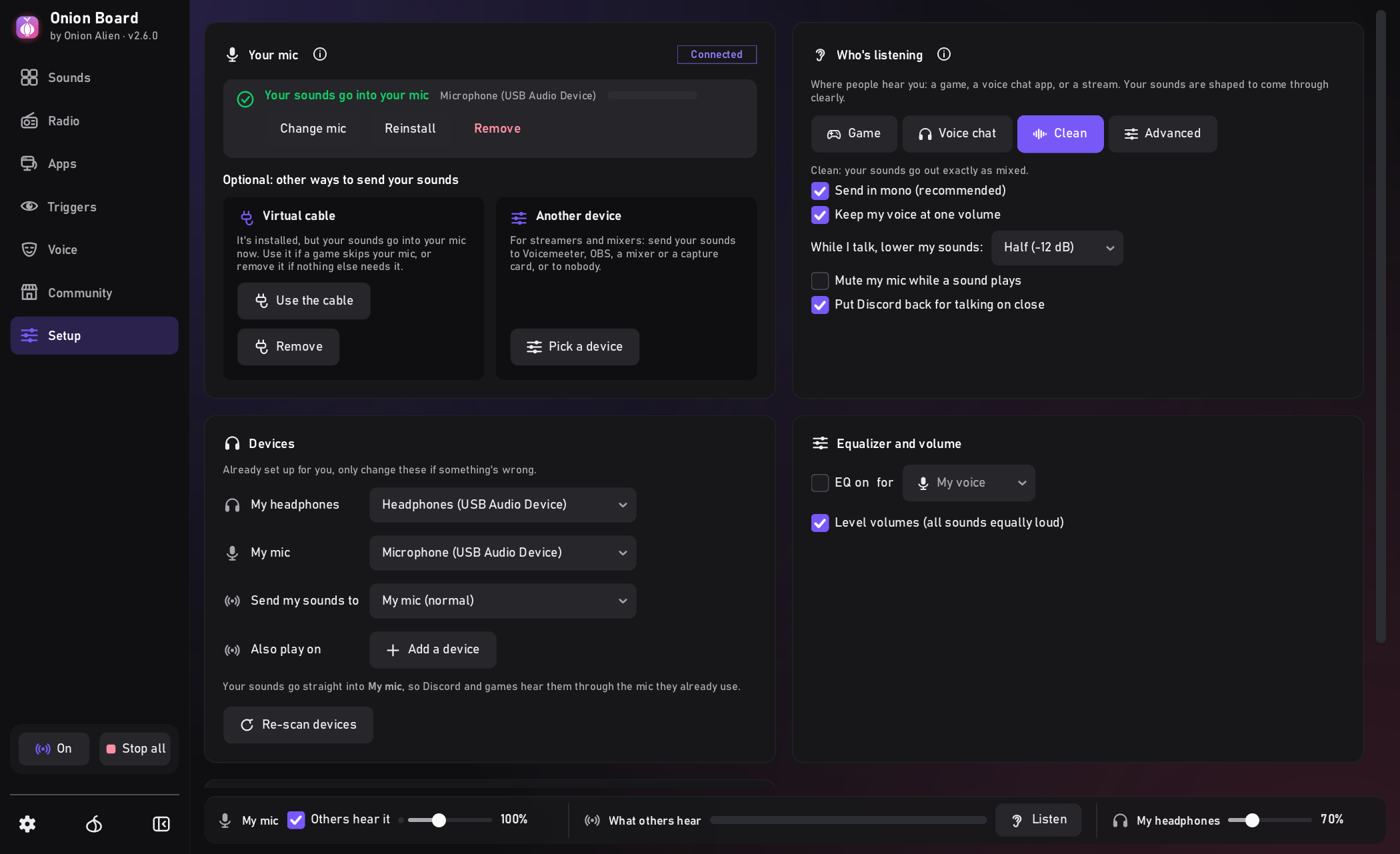 Onion Board: the Setup tab