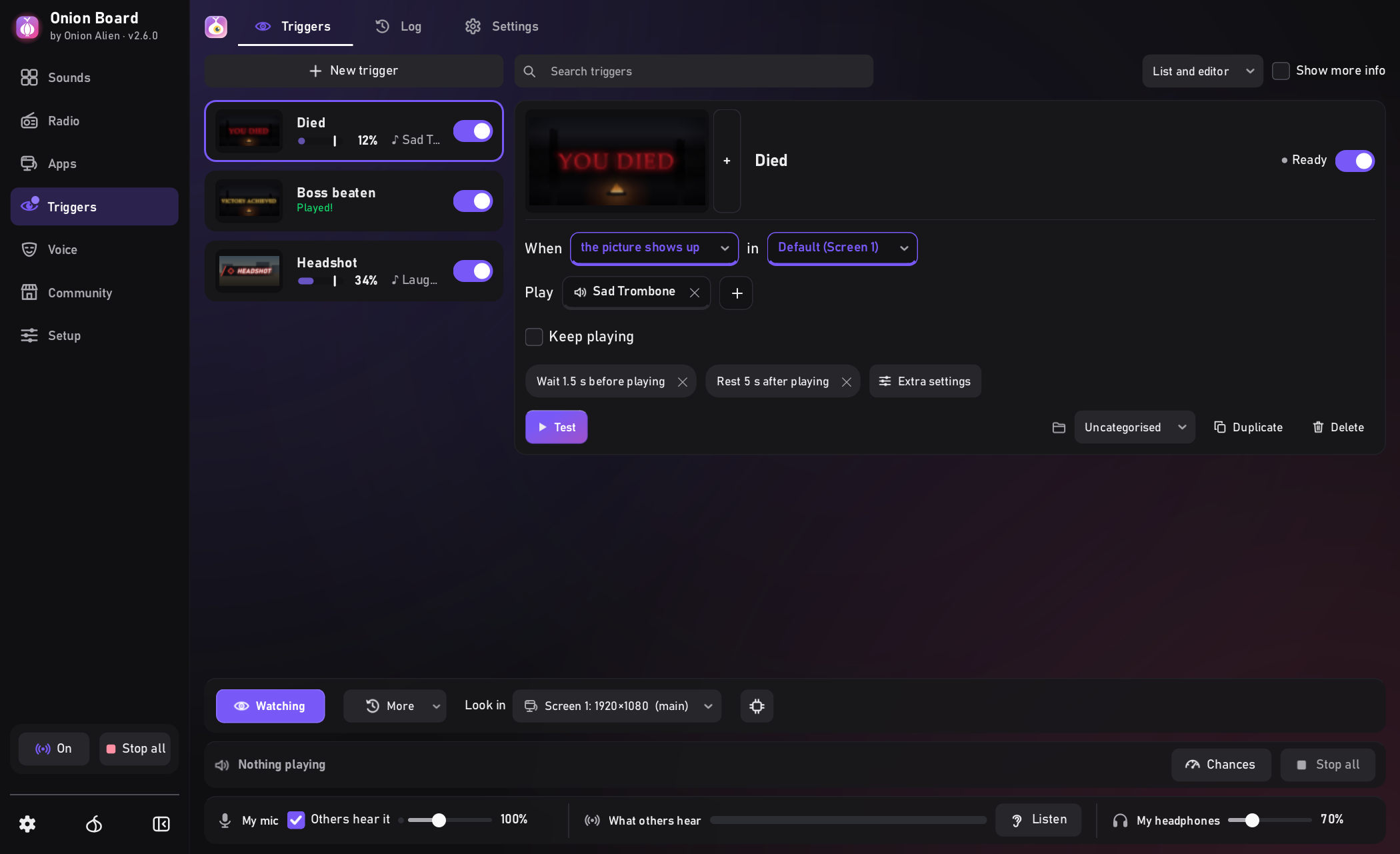Onion Board: the Triggers tab